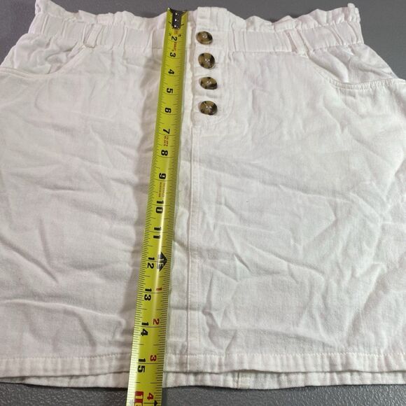 VERY J Mini Skirt Paperbag Waist Button Front Pockets Cotton Womens M White - Picture 5 of 8